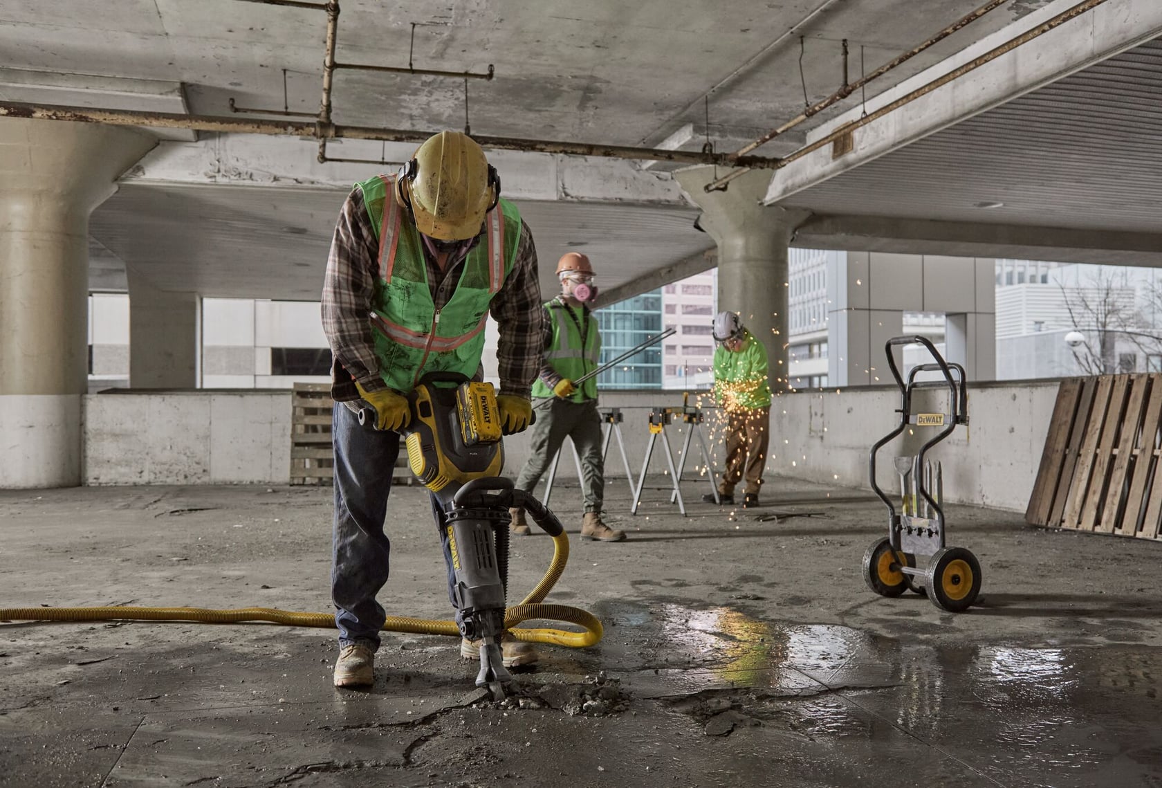 20V MAX* demo hammer chipping into concrete floor 